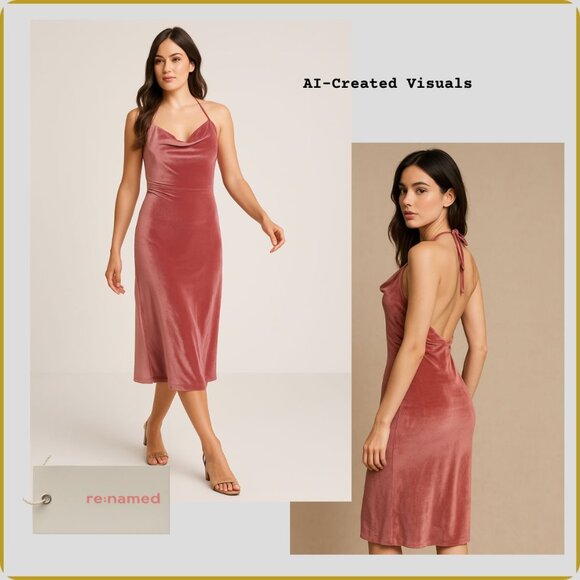 NWT - Re:named Velvet Cowl Neck Midi Slip Dress – Dusty Rose – Size S - Picture 2 of 6